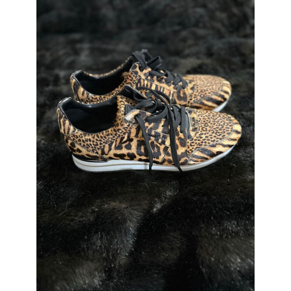 Michael Kors Billie Animal-Print Calf Hair Trainer Sneakers Size 9
